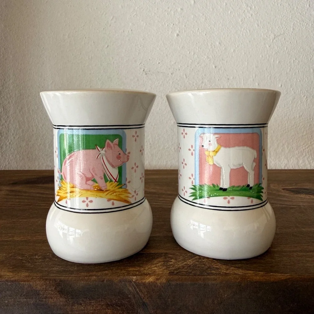 Vintage Pelzman Designs Pig Sheep Salt Pepper Shakers Set Farm Animals Ceramic